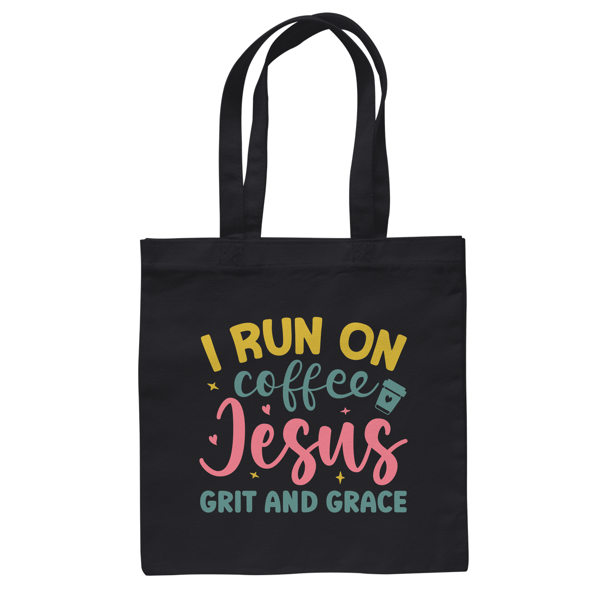 I run on coffee, Jesus, grit and grace | Christliche Produkte - Baumwolltasche - Taschen - Black - GfoitMa