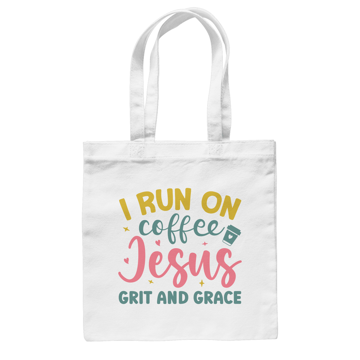 I run on coffee, Jesus, grit and grace | Christliche Produkte - Baumwolltasche - Taschen - White - GfoitMa