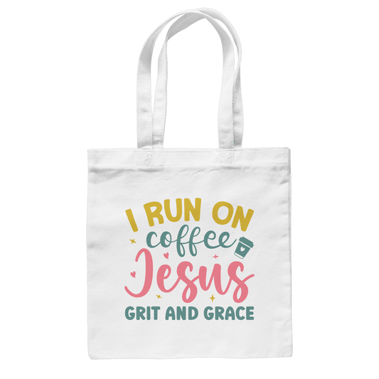 I run on coffee, Jesus, grit and grace | Christliche Produkte - Baumwolltasche - Taschen - White - GfoitMa