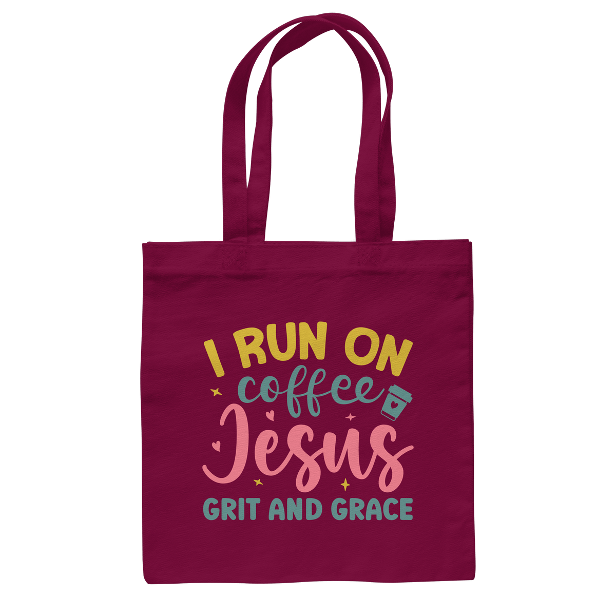 I run on coffee, Jesus, grit and grace | Christliche Produkte - Baumwolltasche - Taschen - Burgundy - GfoitMa