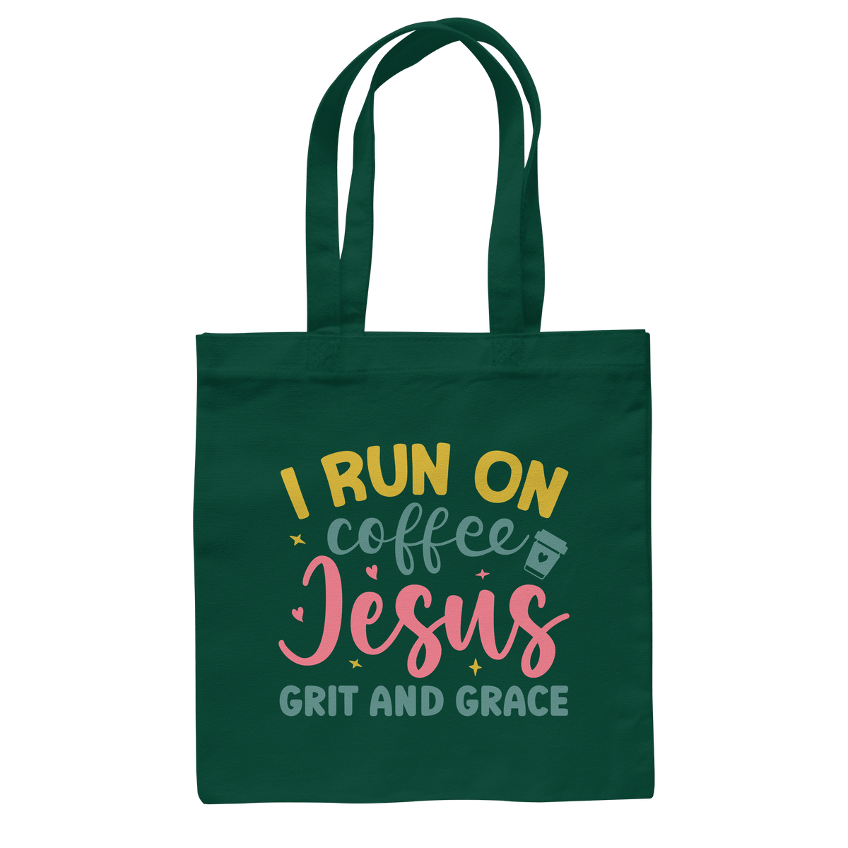 I run on coffee, Jesus, grit and grace | Christliche Produkte - Baumwolltasche - Taschen - Bottle Green - GfoitMa