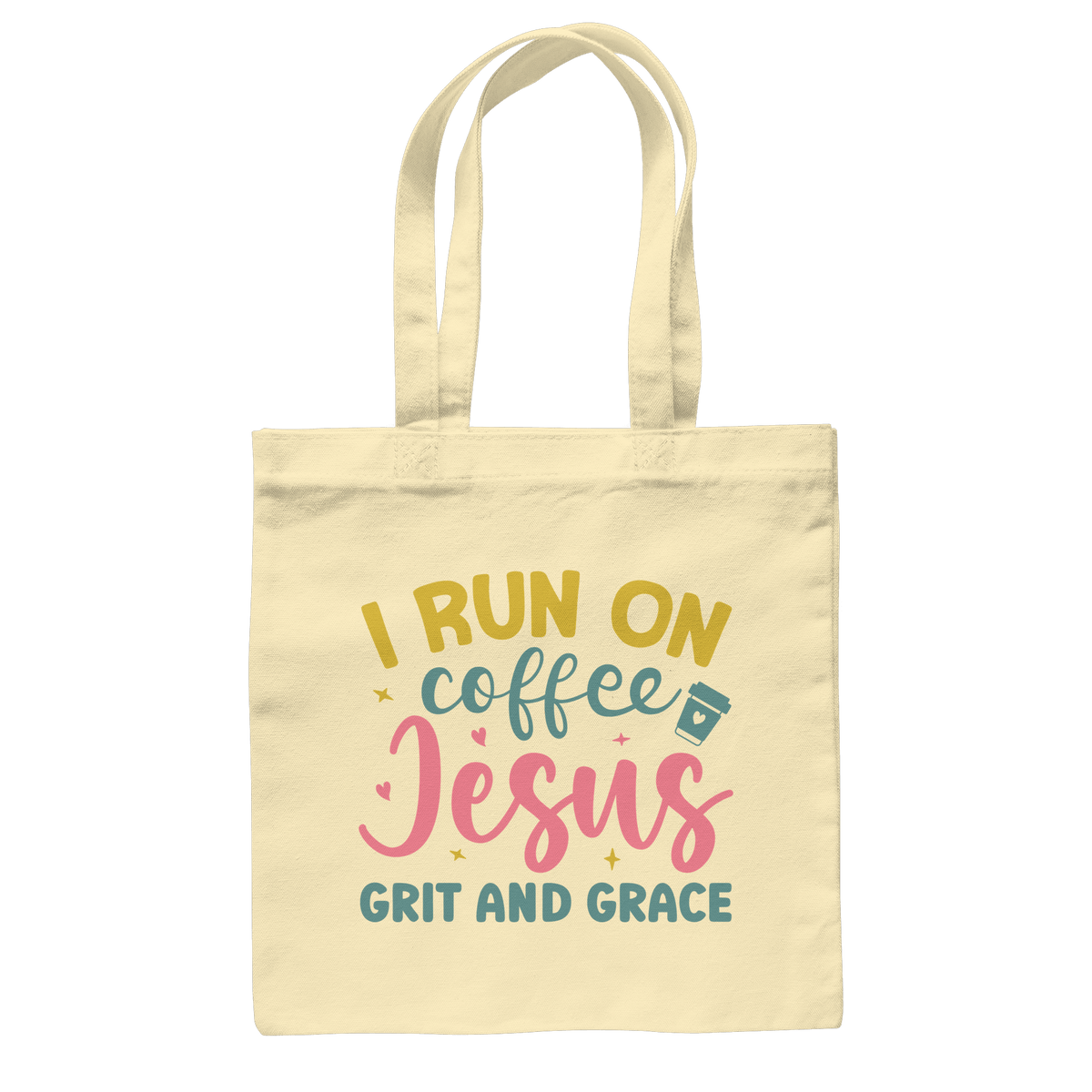 I run on coffee, Jesus, grit and grace | Christliche Produkte - Baumwolltasche - Taschen - Natural - GfoitMa
