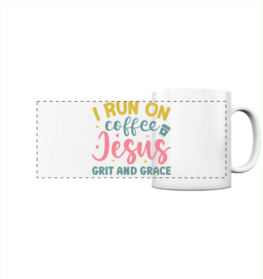 I run on coffee, Jesus, grit and grace | Christliche Produkte - Panorama Tasse - Trinkgefäße - White glossy - GfoitMa