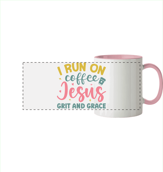 I run on coffee, Jesus, grit and grace | Christliche Produkte - Panorama Tasse zweifarbig - Trinkgefäße - Altrosa - GfoitMa