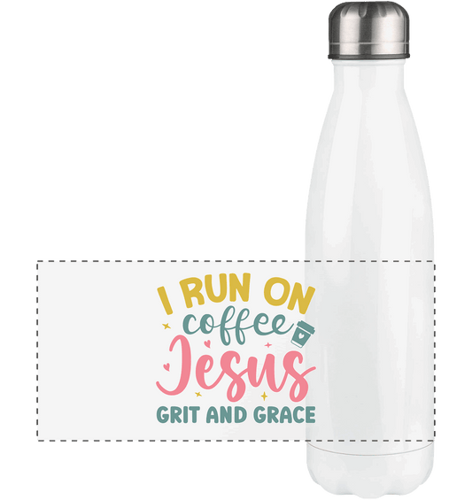 I run on coffee, Jesus, grit and grace | Christliche Produkte - Panorama Thermoflasche 500ml - Trinkgefäße - White - GfoitMa