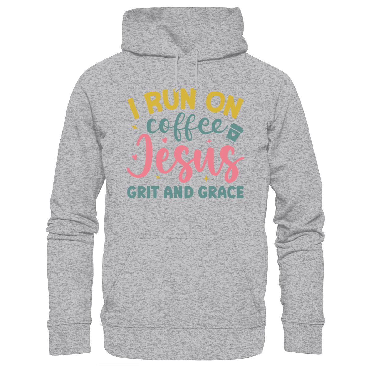 I run on coffee, Jesus, grit and grace | Christliche Produkte - Premium Unisex Hoodie - Hoodies - Heather Grey (meliert) - GfoitMa