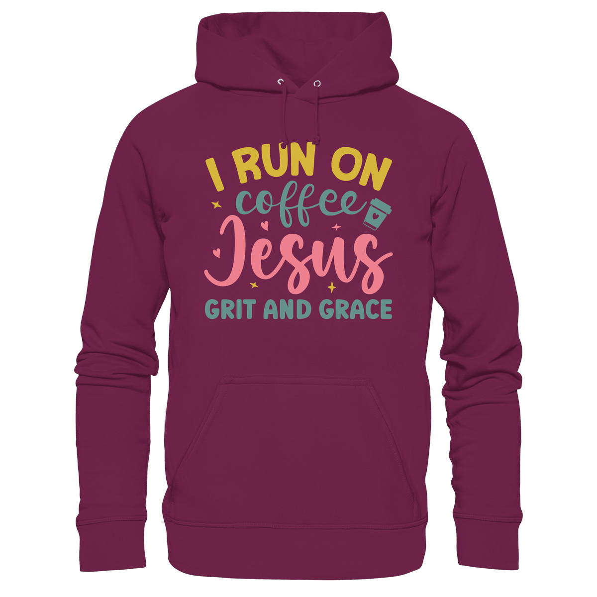 I run on coffee, Jesus, grit and grace | Christliche Produkte - Premium Unisex Hoodie - Hoodies - Burgund - GfoitMa