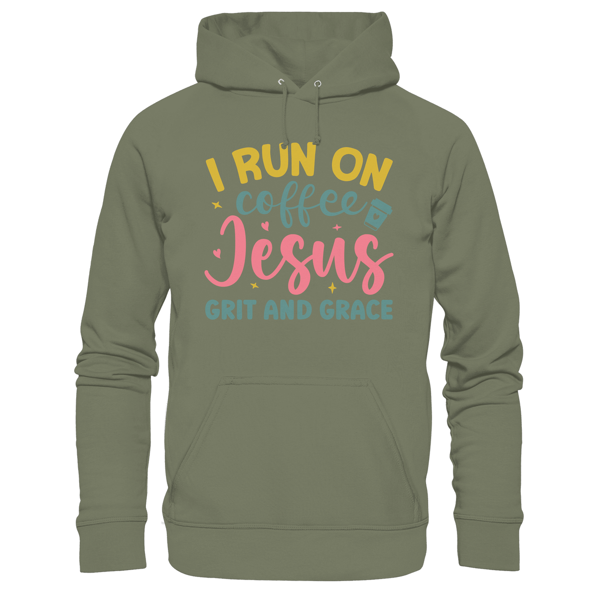 I run on coffee, Jesus, grit and grace | Christliche Produkte - Premium Unisex Hoodie - Hoodies - Classic Olive - GfoitMa