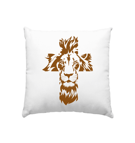 Im Zeichen des Löwen – Fest verwurzelt im Glauben | Christliche Kleidung - Kissen 40x40cm - Home & Living - Weiss satiniert - GfoitMa