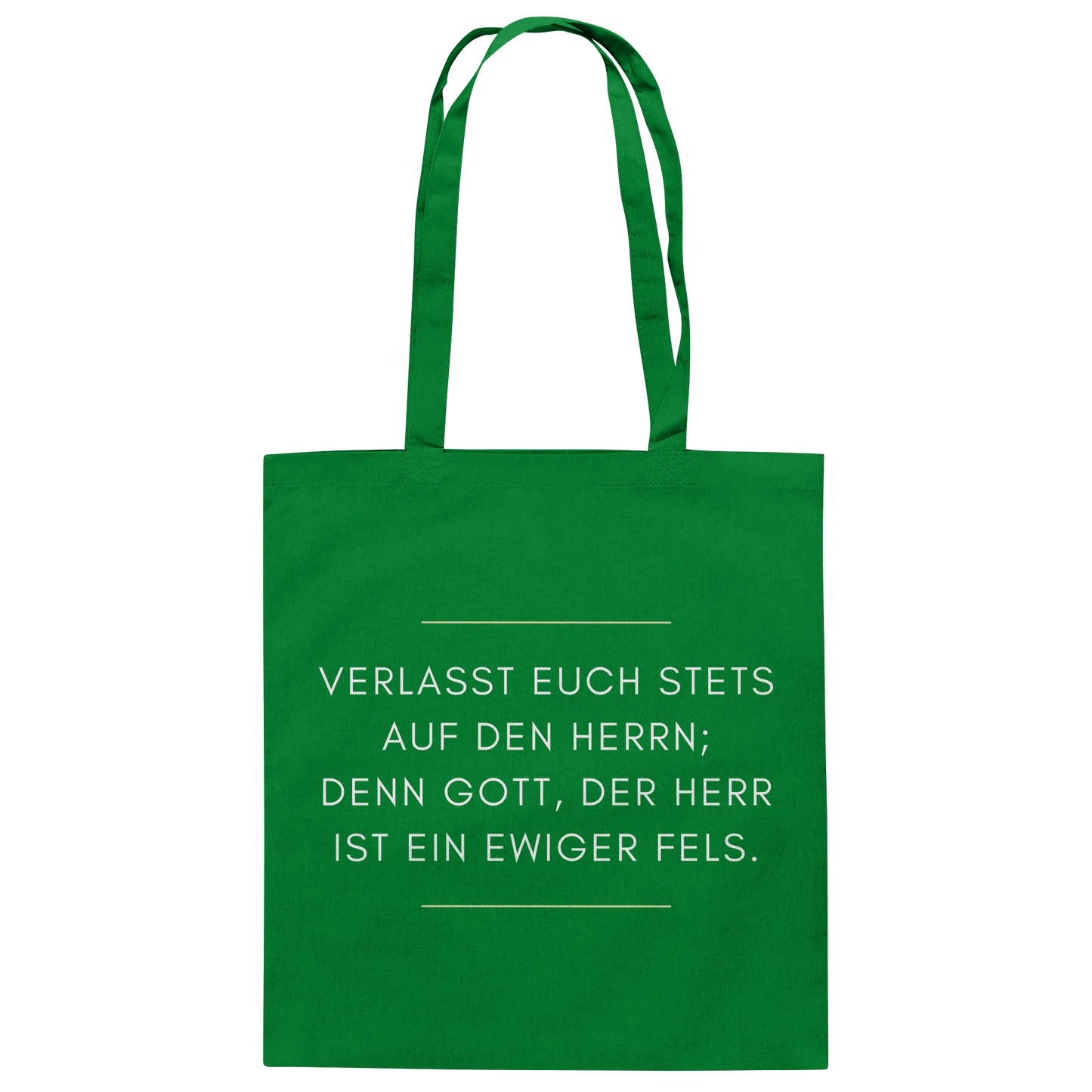 Jesaja 26,4 – Der Herr ist ein ewiger Fels | Christliches Bibelvers Design - Baumwolltasche - Taschen - Kelly Green - GfoitMa