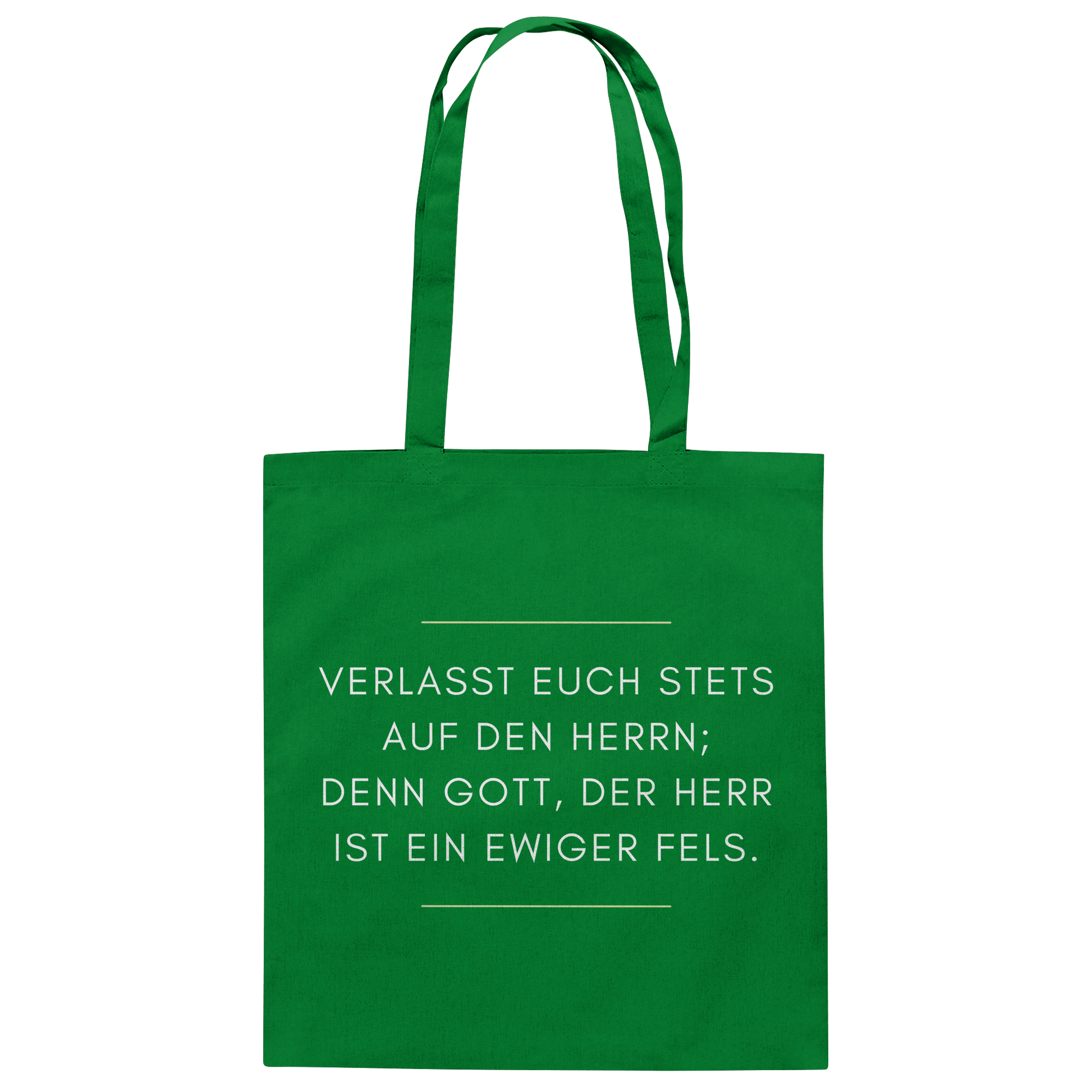 Jesaja 26,4 – Der Herr ist ein ewiger Fels | Christliches Bibelvers Design - Baumwolltasche - Taschen - Kelly Green - GfoitMa