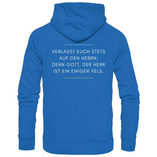 Jesaja 26,4 – Der Herr ist ein ewiger Fels | Christliches Bibelvers Design - Premium Unisex Hoodie - Hoodies - Royal Blau - GfoitMa