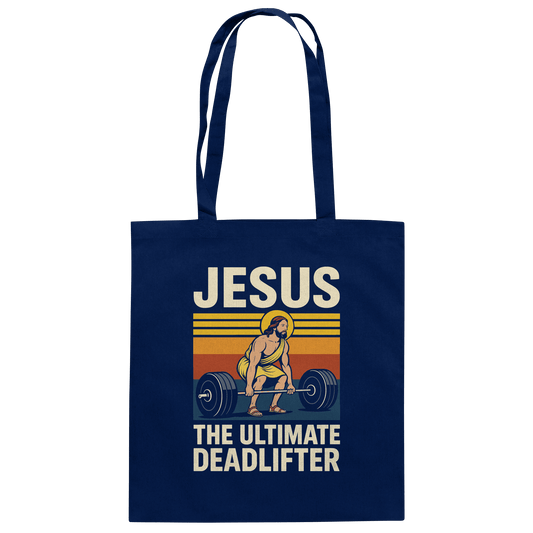 Jesus Deadlifter – Jesus the Ultimate Deadlifter | Christliches Fitness Design - Baumwolltasche - Taschen - French Navy - GfoitMa