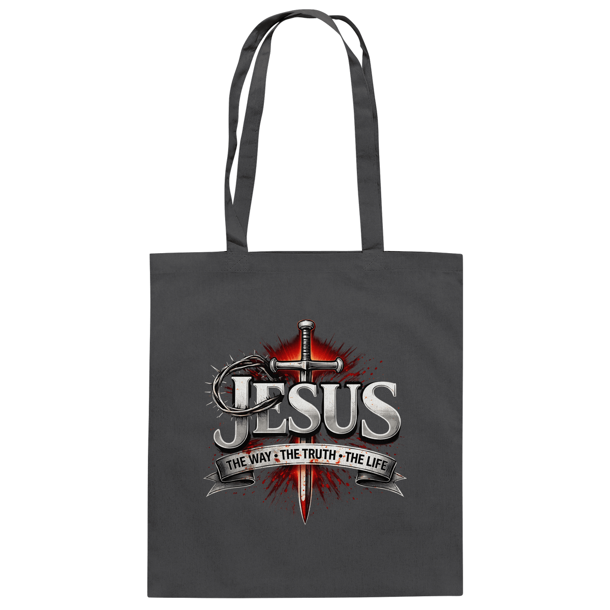 „Jesus: Der Weg, die Wahrheit, das Leben“ mit Schwert und Dornenkrone - Baumwolltasche - Taschen - Graphite Grey - GfoitMa