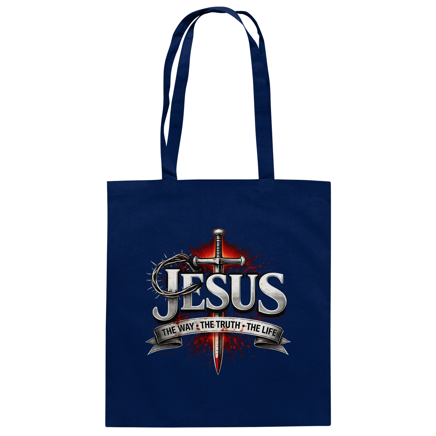„Jesus: Der Weg, die Wahrheit, das Leben“ mit Schwert und Dornenkrone - Baumwolltasche - Taschen - French Navy - GfoitMa
