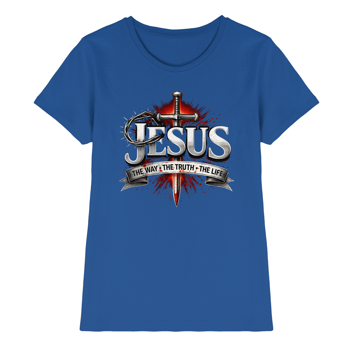 „Jesus: Der Weg, die Wahrheit, das Leben“ mit Schwert und Dornenkrone - Ladies Premium Shirt - Lady-Shirts - Royal Blue - GfoitMa