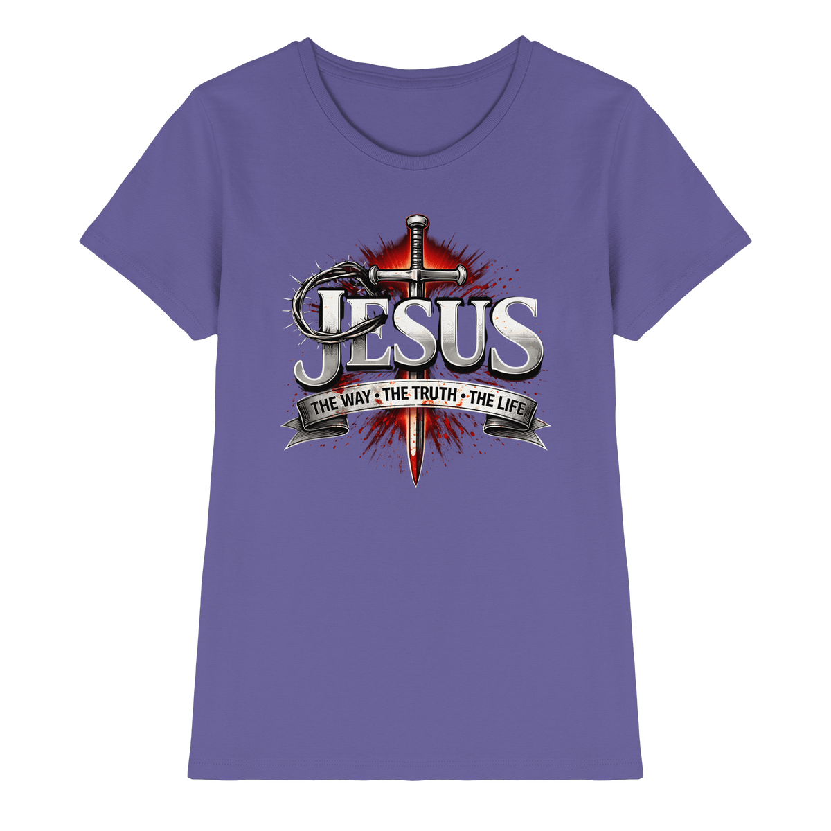 „Jesus: Der Weg, die Wahrheit, das Leben“ mit Schwert und Dornenkrone - Ladies Premium Shirt - Lady-Shirts - Millenial Lilac - GfoitMa