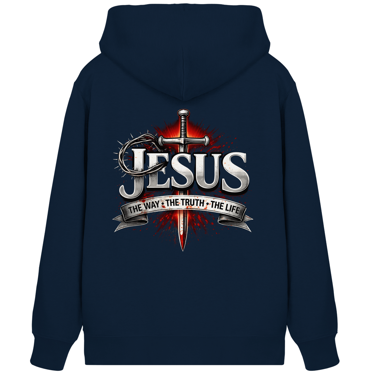 „Jesus: Der Weg, die Wahrheit, das Leben“ mit Schwert und Dornenkrone - Organic Zipper - Jacken/ Zipper - French Navy - GfoitMa
