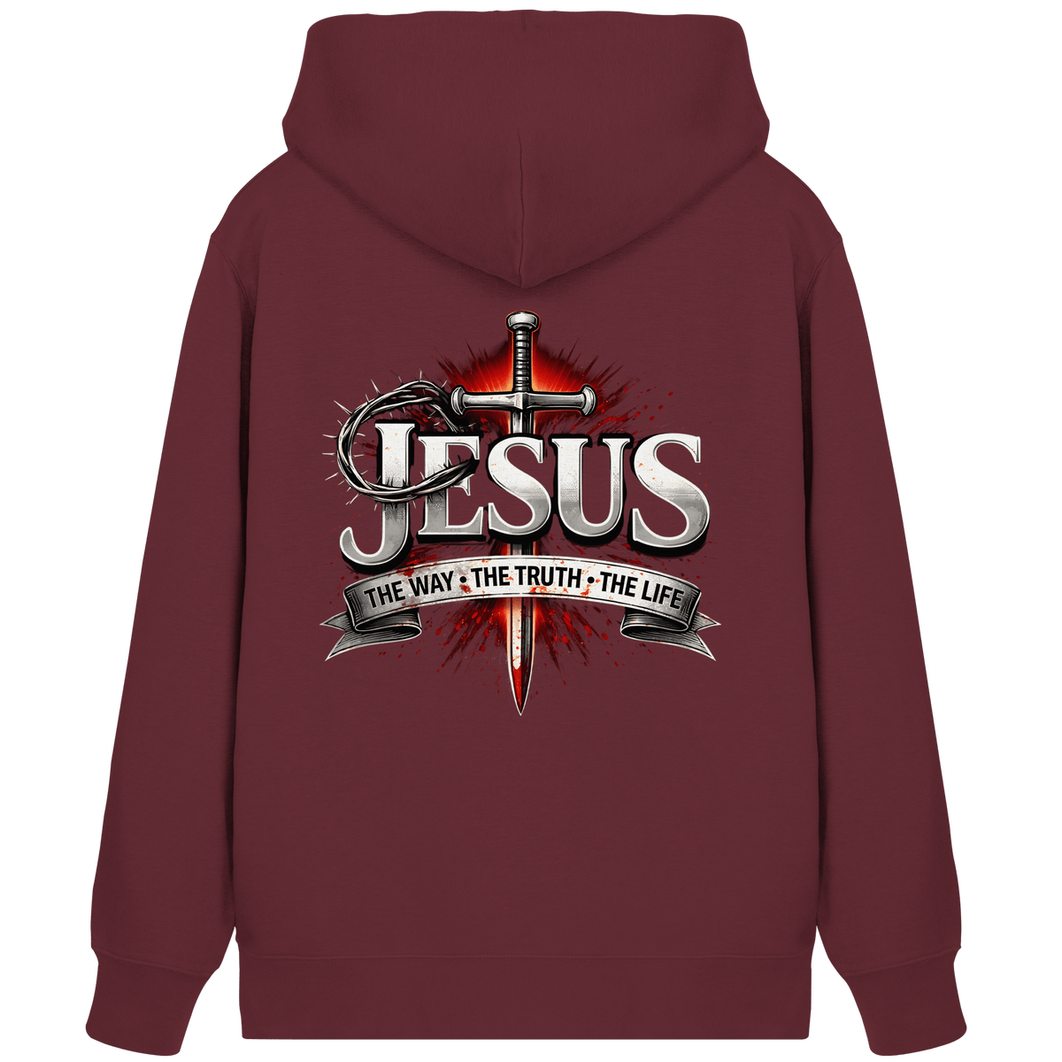 „Jesus: Der Weg, die Wahrheit, das Leben“ mit Schwert und Dornenkrone - Organic Zipper - Jacken/ Zipper - Burgundy - GfoitMa