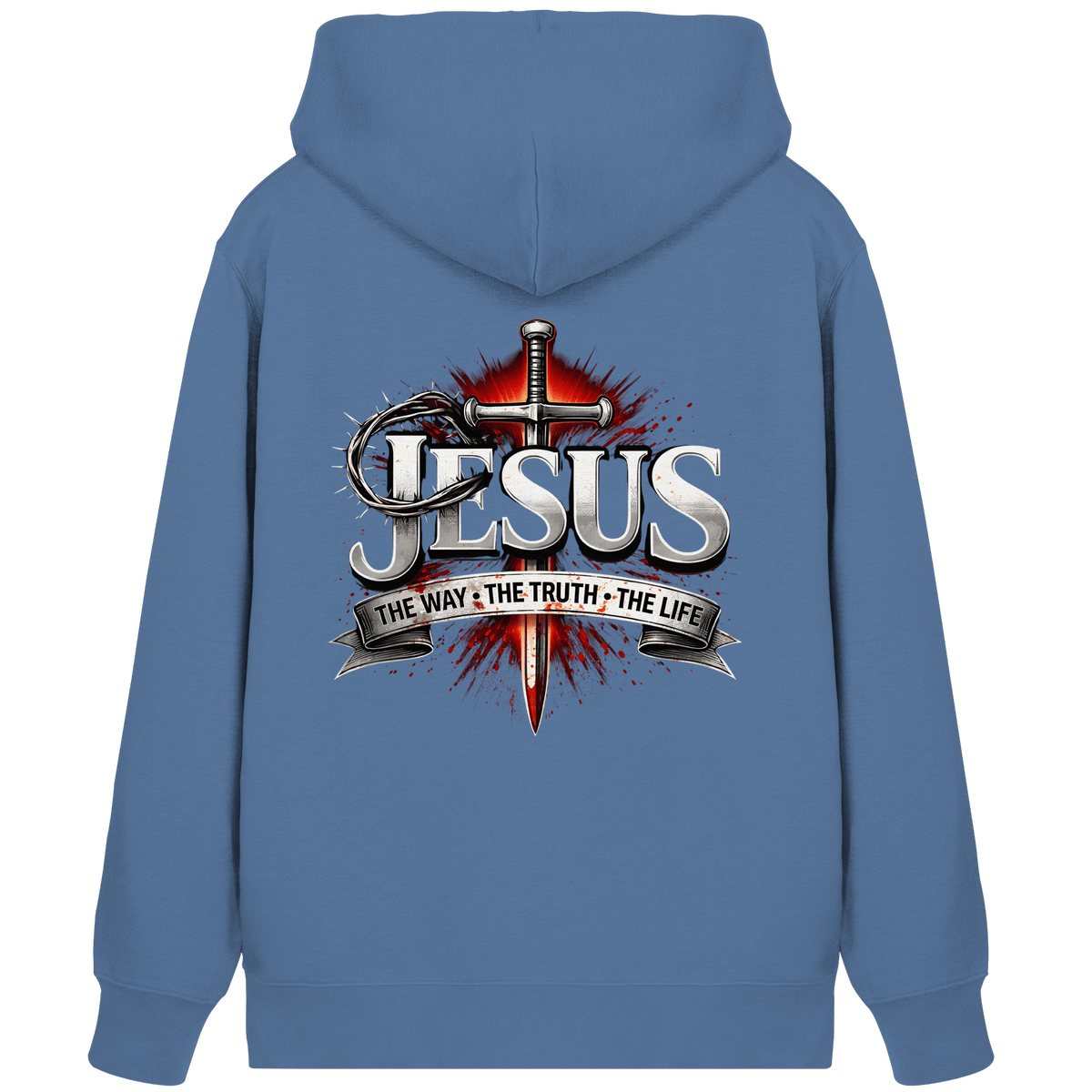 „Jesus: Der Weg, die Wahrheit, das Leben“ mit Schwert und Dornenkrone - Organic Zipper - Jacken/ Zipper - Bright Blue - GfoitMa