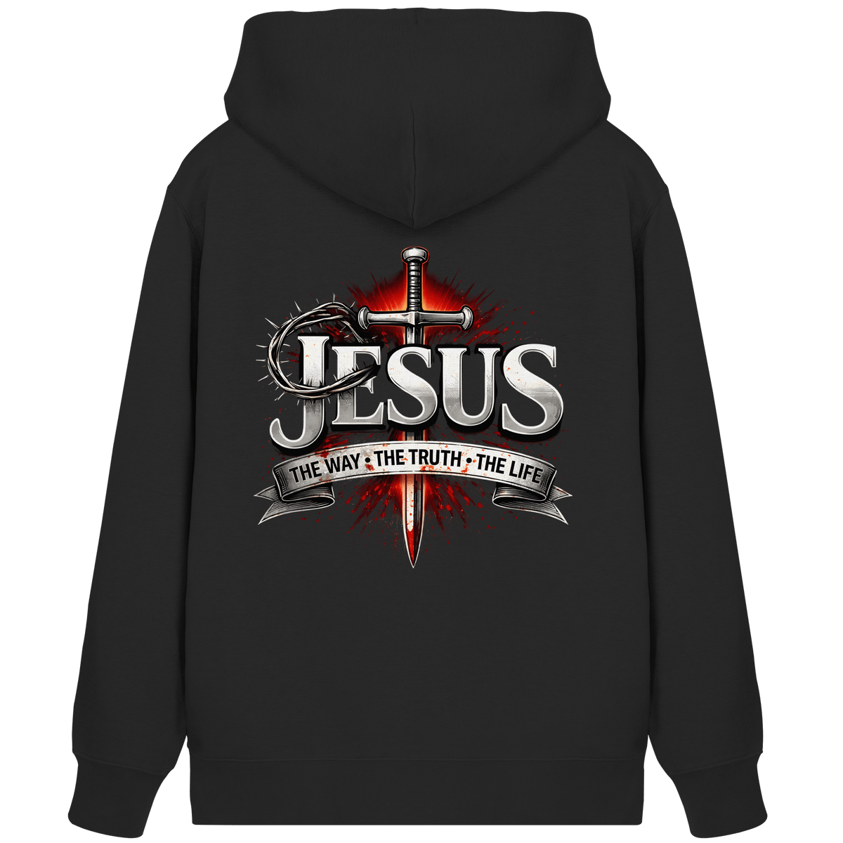 „Jesus: Der Weg, die Wahrheit, das Leben“ mit Schwert und Dornenkrone - Organic Zipper - Jacken/ Zipper - Black - GfoitMa