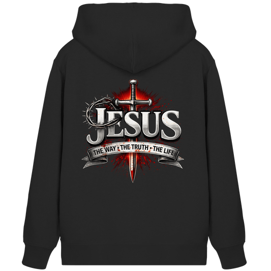 „Jesus: Der Weg, die Wahrheit, das Leben“ mit Schwert und Dornenkrone - Organic Zipper - Jacken/ Zipper - Black - GfoitMa