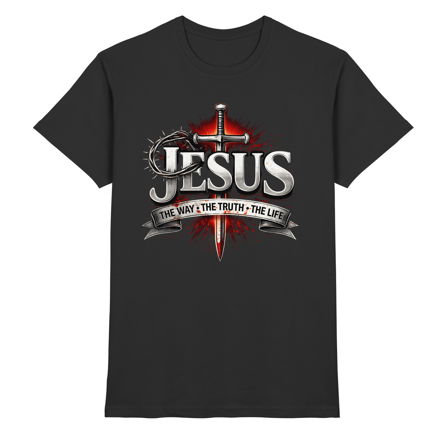 „Jesus: Der Weg, die Wahrheit, das Leben“ mit Schwert und Dornenkrone - Premium Shirt - Unisex-Shirts - Black - GfoitMa