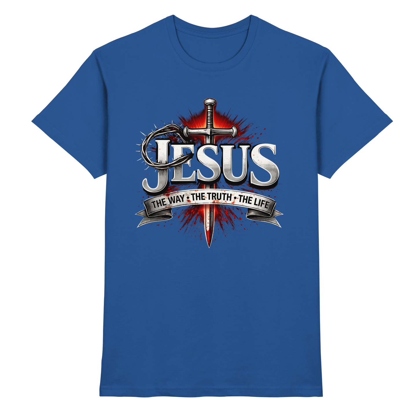 „Jesus: Der Weg, die Wahrheit, das Leben“ mit Schwert und Dornenkrone - Premium Shirt - Unisex-Shirts - Royal Blue - GfoitMa