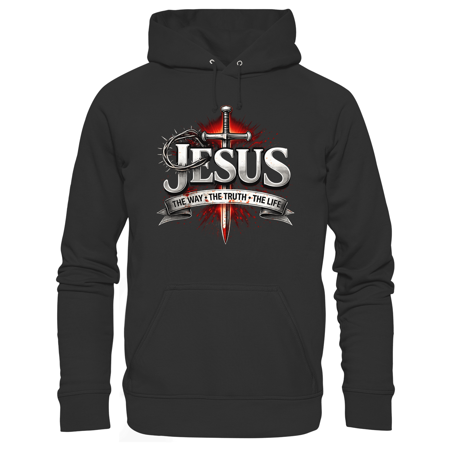 „Jesus: Der Weg, die Wahrheit, das Leben“ mit Schwert und Dornenkrone - Premium Unisex Hoodie - Hoodies - Black - GfoitMa