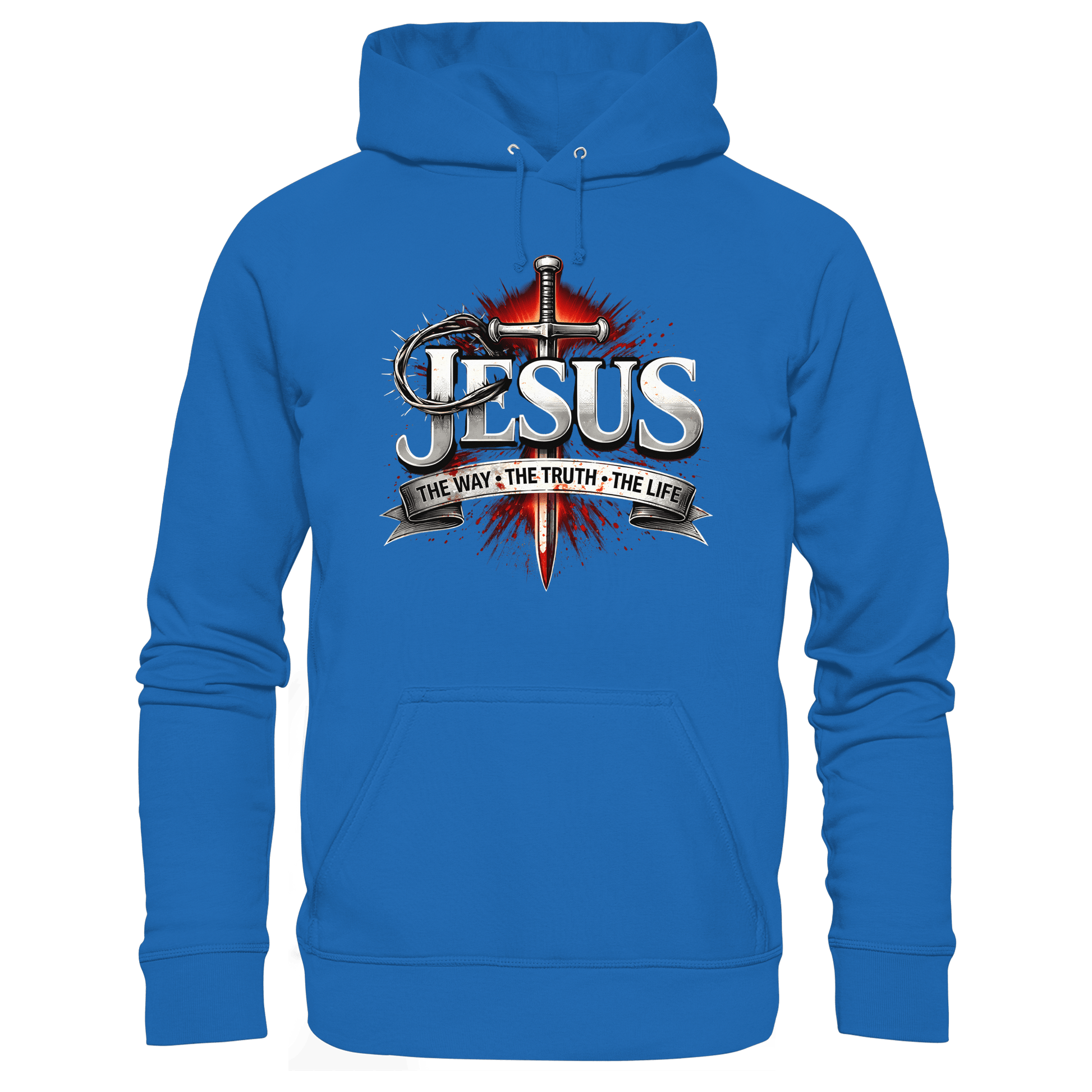 „Jesus: Der Weg, die Wahrheit, das Leben“ mit Schwert und Dornenkrone - Premium Unisex Hoodie - Hoodies - Royal Blau - GfoitMa