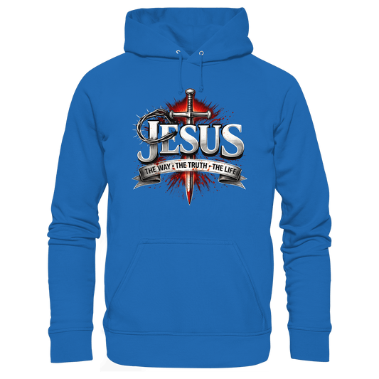 „Jesus: Der Weg, die Wahrheit, das Leben“ mit Schwert und Dornenkrone - Premium Unisex Hoodie - Hoodies - Royal Blau - GfoitMa