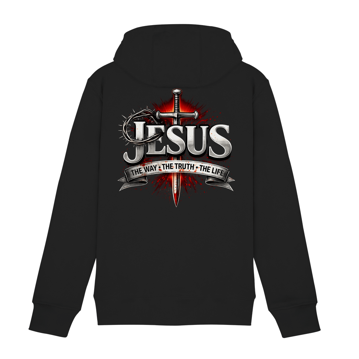 „Jesus: Der Weg, die Wahrheit, das Leben“ mit Schwert und Dornenkrone - Zipper - Jacken/ Zipper - Black Pure - GfoitMa