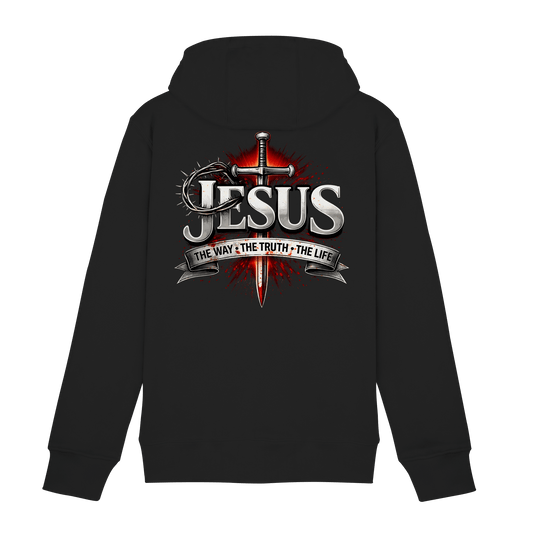 „Jesus: Der Weg, die Wahrheit, das Leben“ mit Schwert und Dornenkrone - Zipper - Jacken/ Zipper - Black Pure - GfoitMa