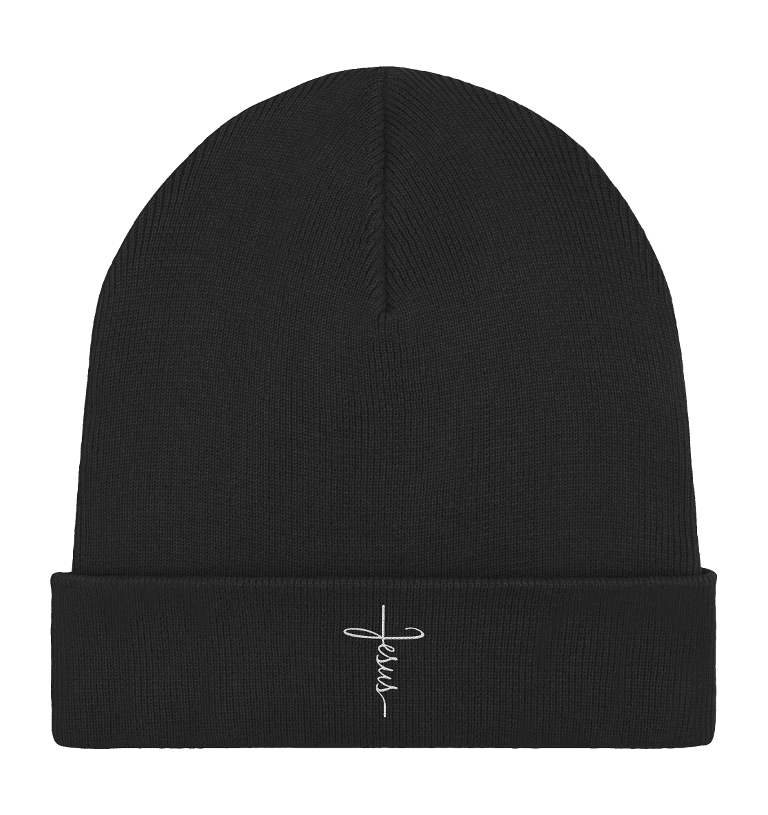 Jesus in Kreuzform - Stick (Weiß) - Organic Rib Beanie - GfoitMa - Black / One Size
