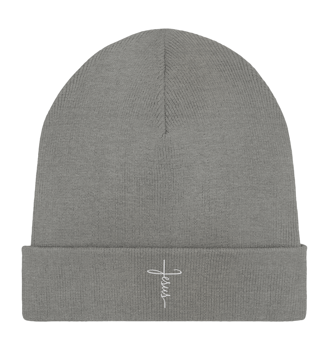 Jesus in Kreuzform - Stick (Weiß) - Organic Rib Beanie - GfoitMa - Mid Heather Grey / One Size