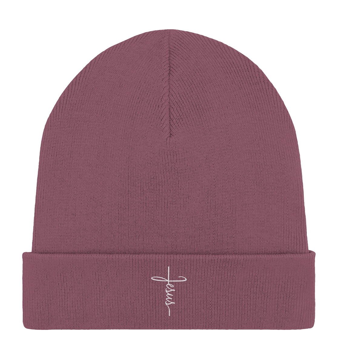 Jesus in Kreuzform - Stick (Weiß) - Organic Rib Beanie - GfoitMa - Hibiscus Rose / One Size