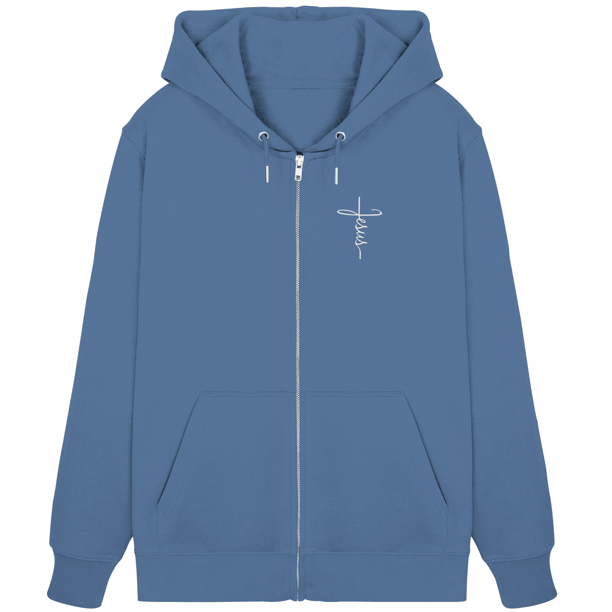 Jesus in Kreuzform - Stick (Weiß) - Organic Zipper (Stick) - GfoitMa - Bright Blue / XS