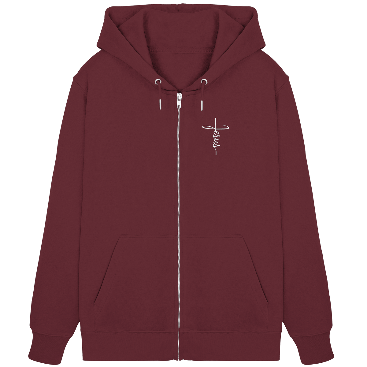 Jesus in Kreuzform - Stick (Weiß) - Organic Zipper (Stick) - GfoitMa - Burgundy / XS