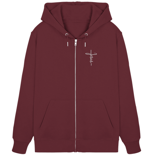 Jesus in Kreuzform - Stick (Weiß) - Organic Zipper (Stick) - GfoitMa - Burgundy / XS