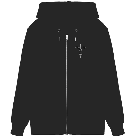 Jesus in Kreuzform - Stick (Weiß) - Organic Zipper (Stick) - GfoitMa - Black / XS
