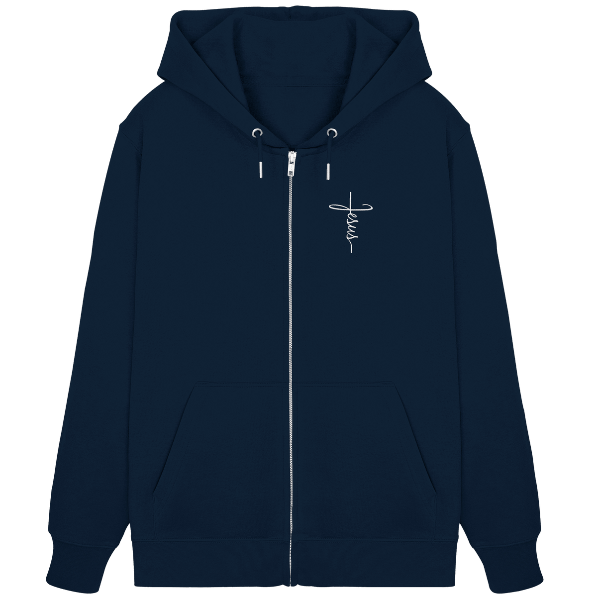 Jesus in Kreuzform - Stick (Weiß) - Organic Zipper (Stick) - GfoitMa - French Navy / XS