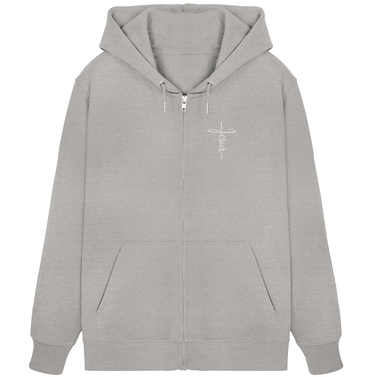 Jesus in Kreuzform - Stick (Weiß) - Organic Zipper (Stick) - GfoitMa - Heather Grey / XS