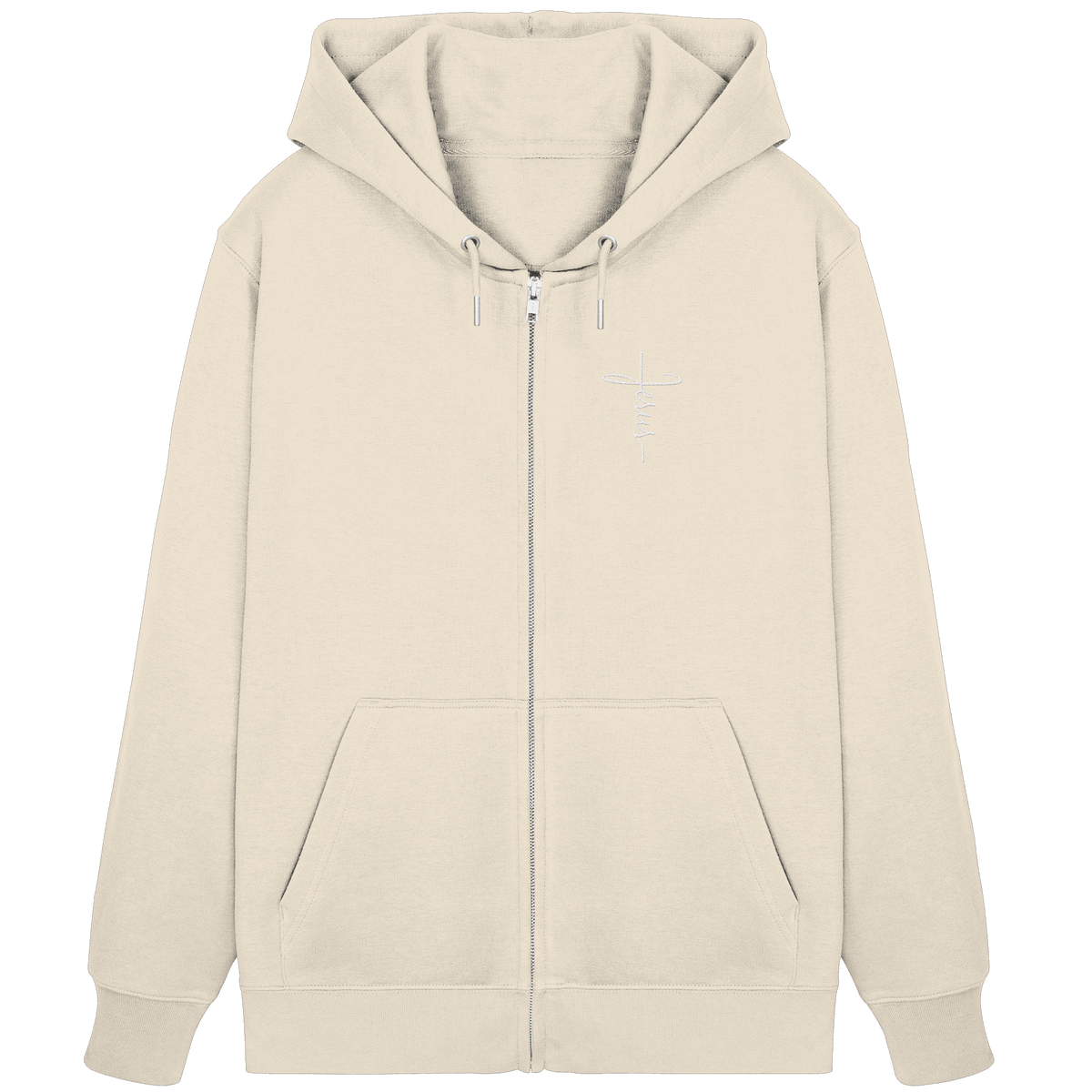 Jesus in Kreuzform - Stick (Weiß) - Organic Zipper (Stick) - GfoitMa - Natural Raw / XS