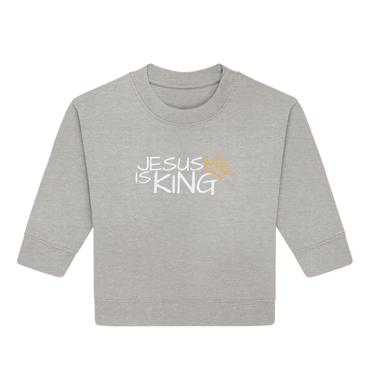 Jesus is King – Eine kraftvolle Botschaft des Glaubens | Christliche Kleidung - Baby Organic Sweatshirt - Kids & Babys - Heather Grey - GfoitMa