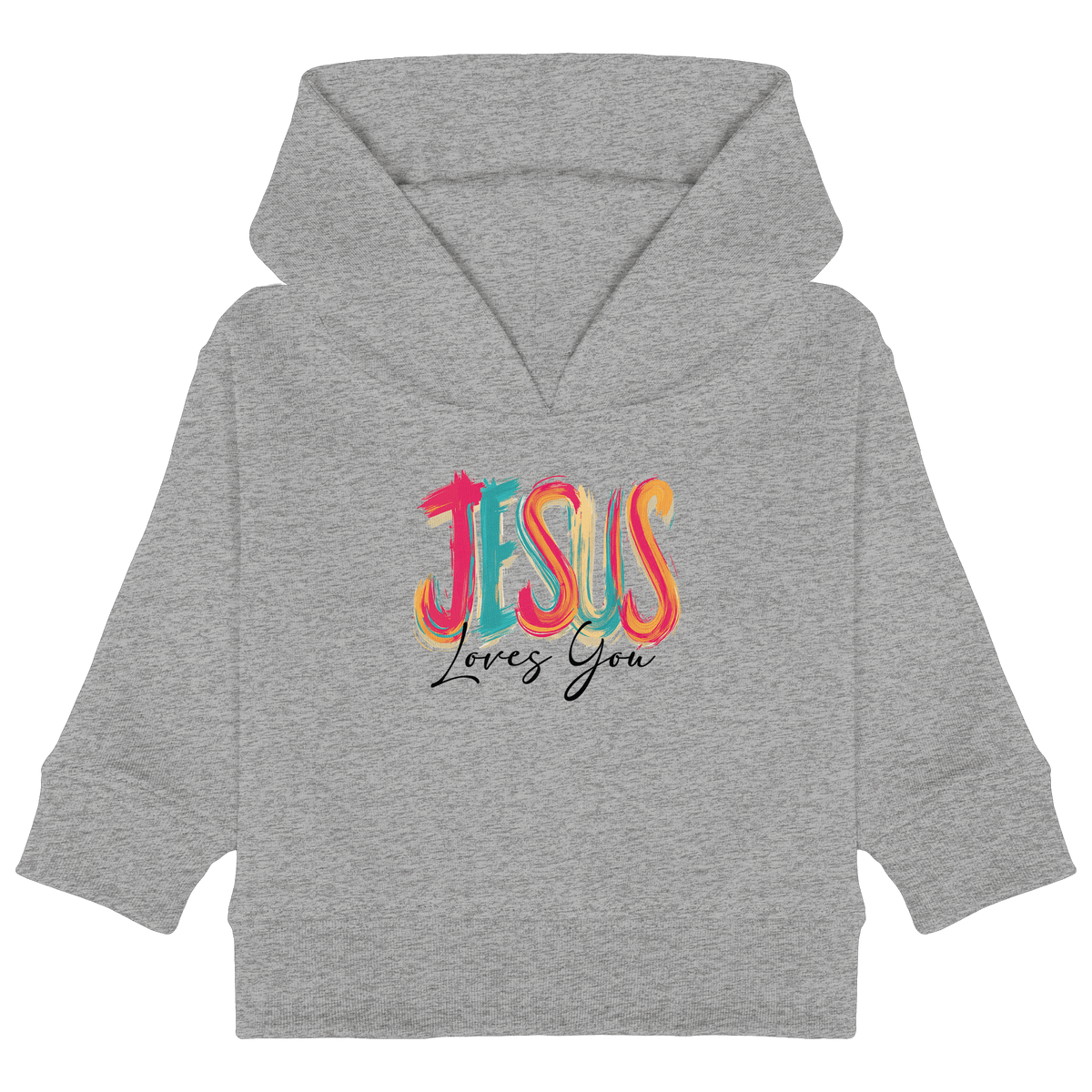 Jesus Loves You – Buntes Design voller Hoffnung und Liebe | Christliches Design - Baby Organic Hoodie - Kids & Babys - Heather Grey - GfoitMa