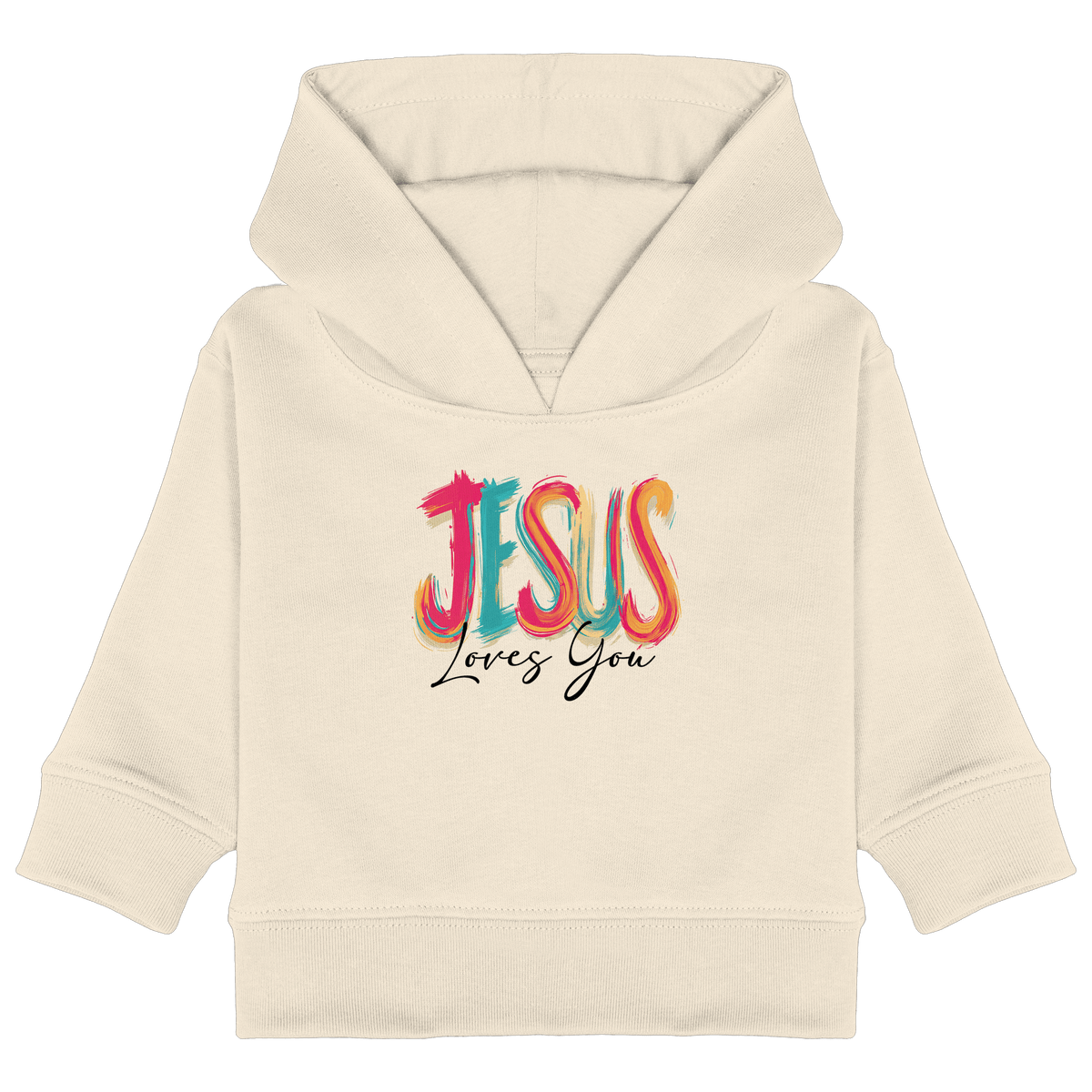 Jesus Loves You – Buntes Design voller Hoffnung und Liebe | Christliches Design - Baby Organic Hoodie - Kids & Babys - Natural Raw - GfoitMa