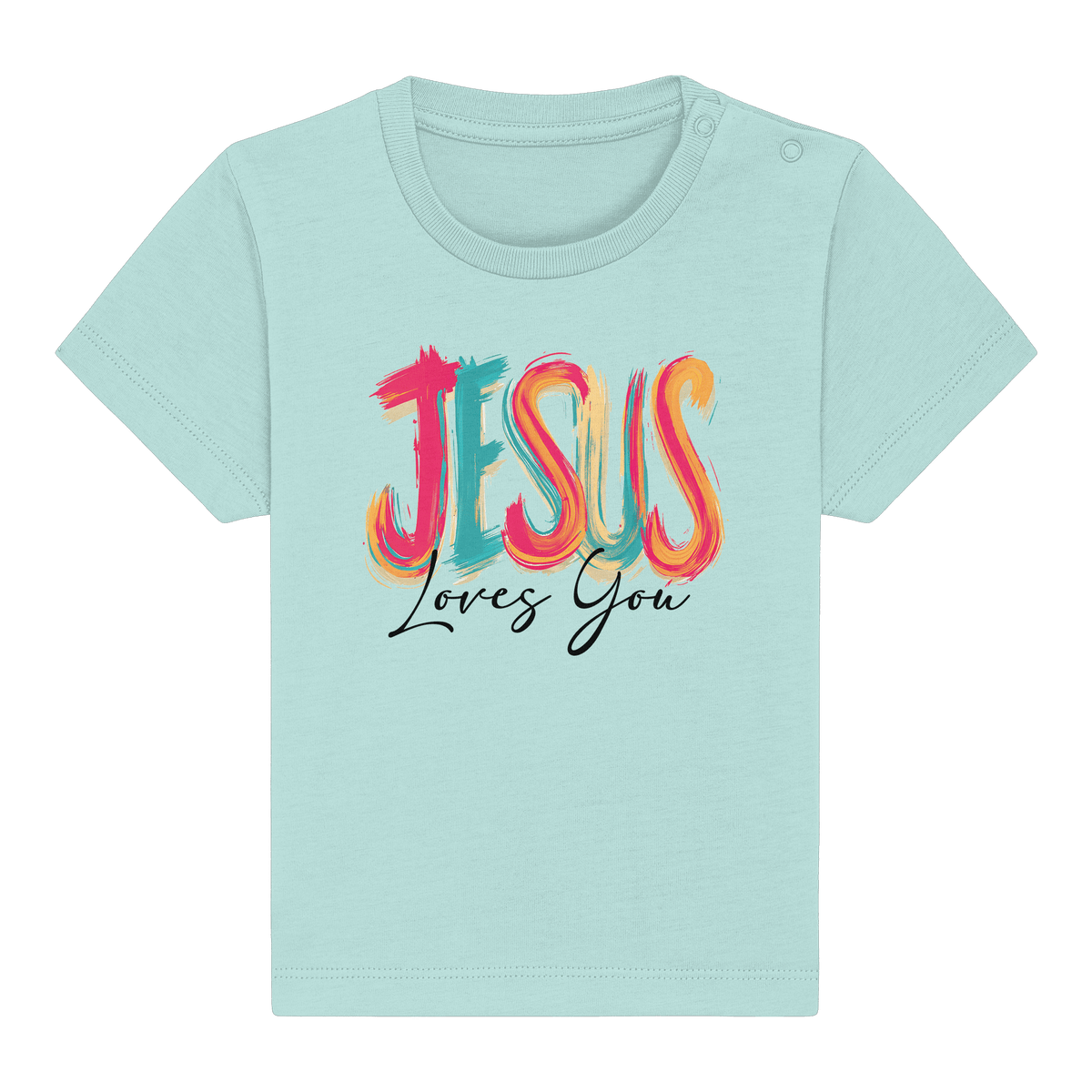 Jesus Loves You – Buntes Design voller Hoffnung und Liebe | Christliches Design - Baby Organic Shirt - Kids & Babys - Caribbean Blue - GfoitMa