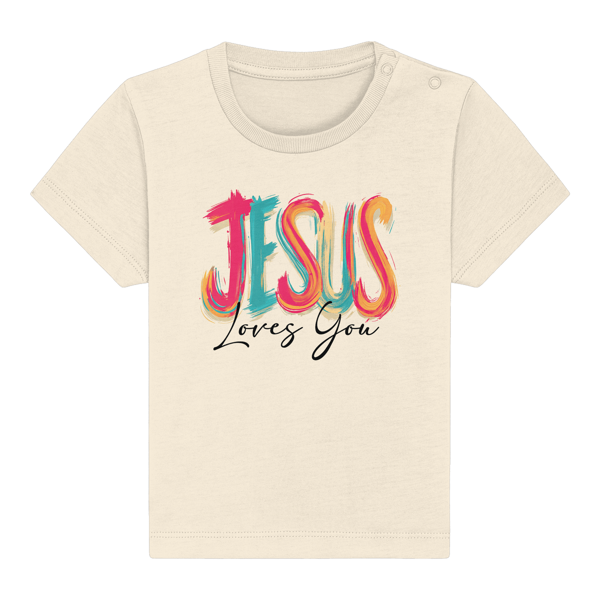 Jesus Loves You – Buntes Design voller Hoffnung und Liebe | Christliches Design - Baby Organic Shirt - Kids & Babys - Natural Raw - GfoitMa