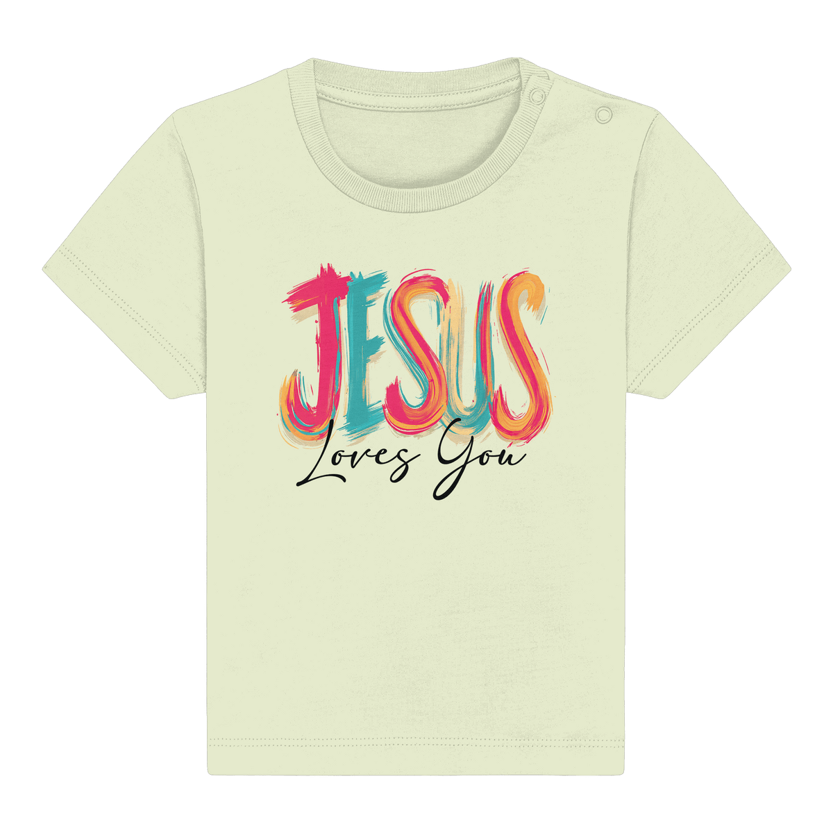 Jesus Loves You – Buntes Design voller Hoffnung und Liebe | Christliches Design - Baby Organic Shirt - Kids & Babys - Natural Raw - GfoitMa