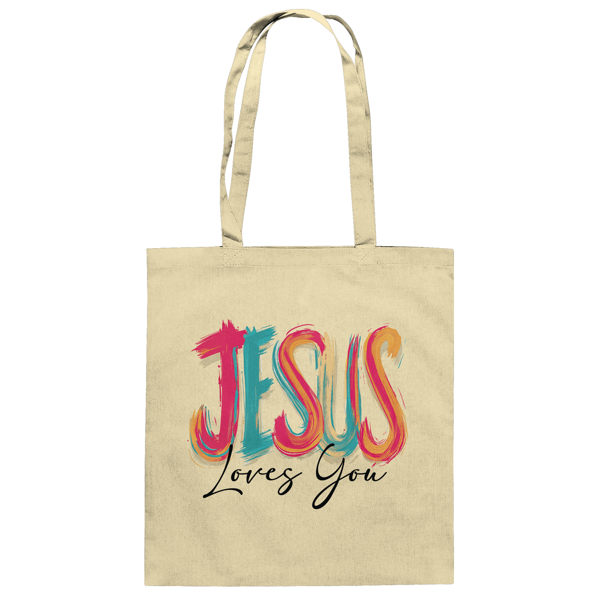 Jesus Loves You – Buntes Design voller Hoffnung und Liebe | Christliches Design - Baumwolltasche - Taschen - Natural - GfoitMa